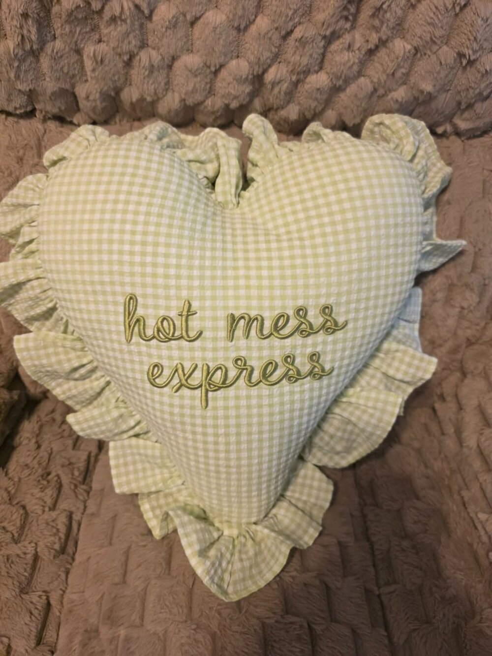 Hot Mess Express Ruffled Trim Heart-Shaped Accent Pillow - New with No Tags